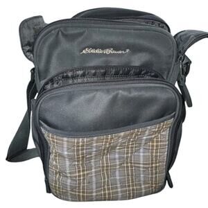 Eddie Bauer Blue Plaid Pattern Multi Pocket Diaper Bag 15x10 Shoulder Strap